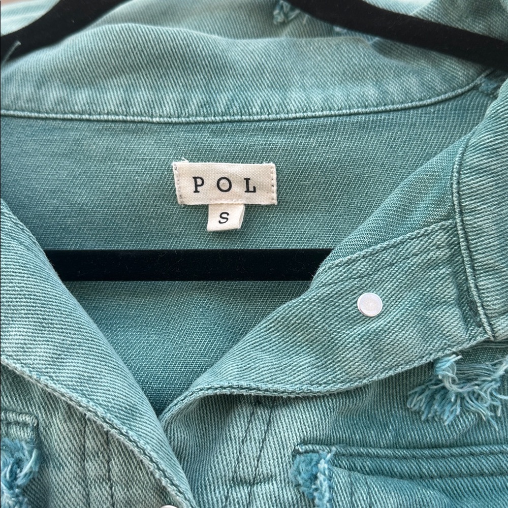 POL fringe turquoise/olive woman's Jean Jacket - Picture 8 of 10